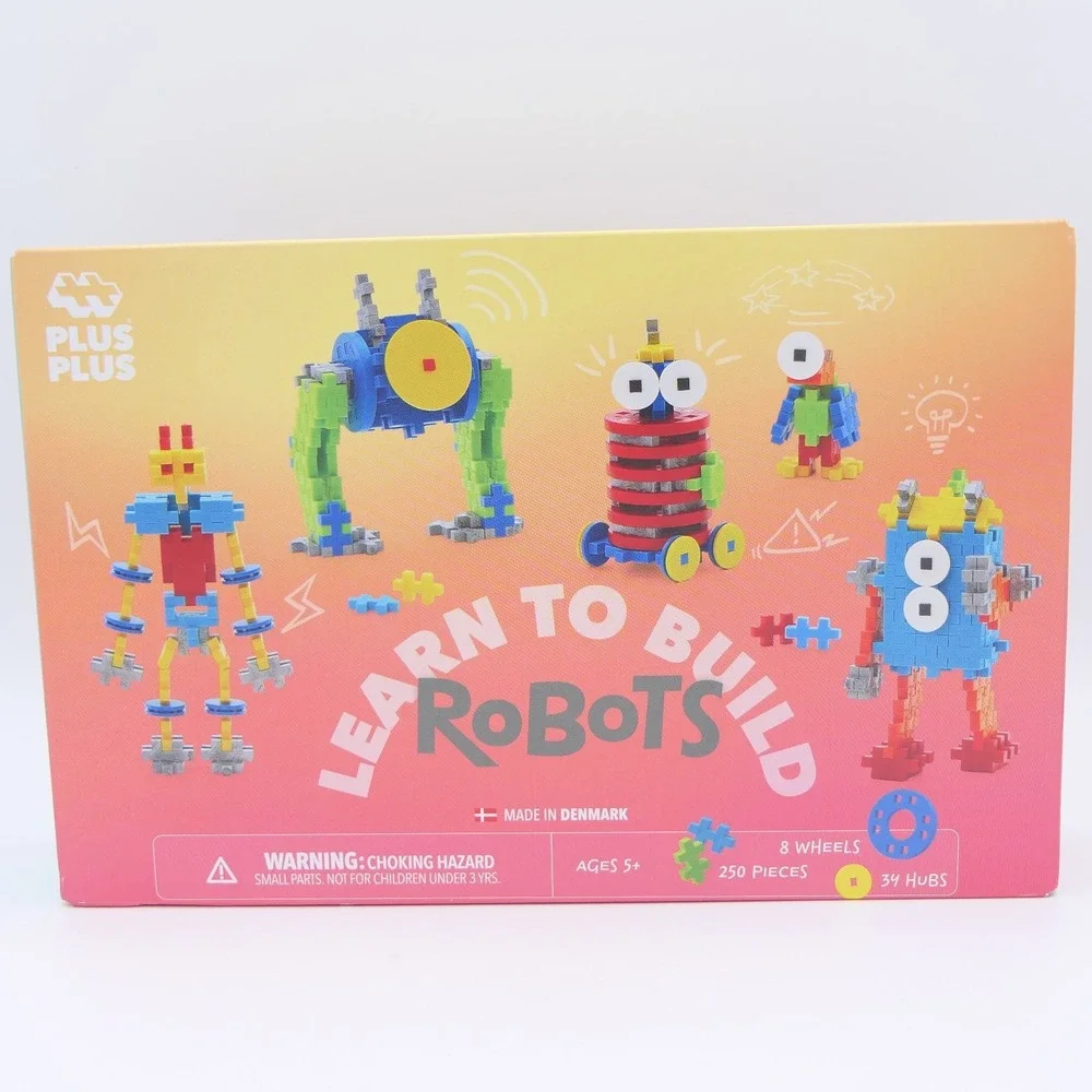 Plus Plus Learn to Build Robots Toy - 250 Pieces, 34 Hubs, 8 Wheels for Ages 5+